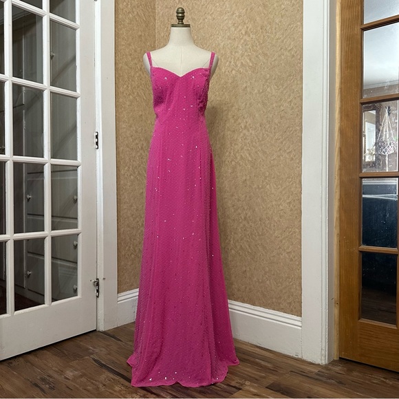 Dresses & Skirts - VTG Y2K 2000s Hot Pink Fully Beaded Sequin Open Back Formal Prom Dress